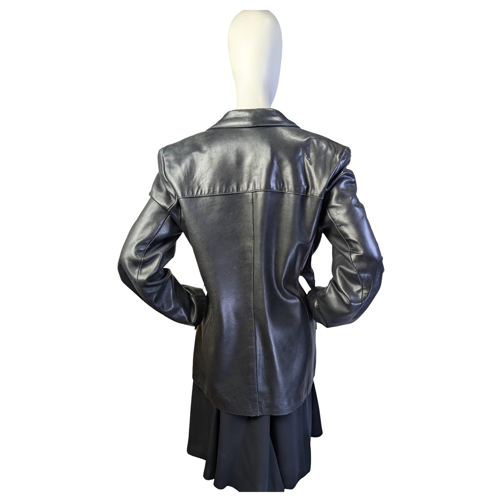 Vintage 90s Danier Minimalist Black Lamb Leather Blazer Jacket | Size M/L - Picture 6 of 9
